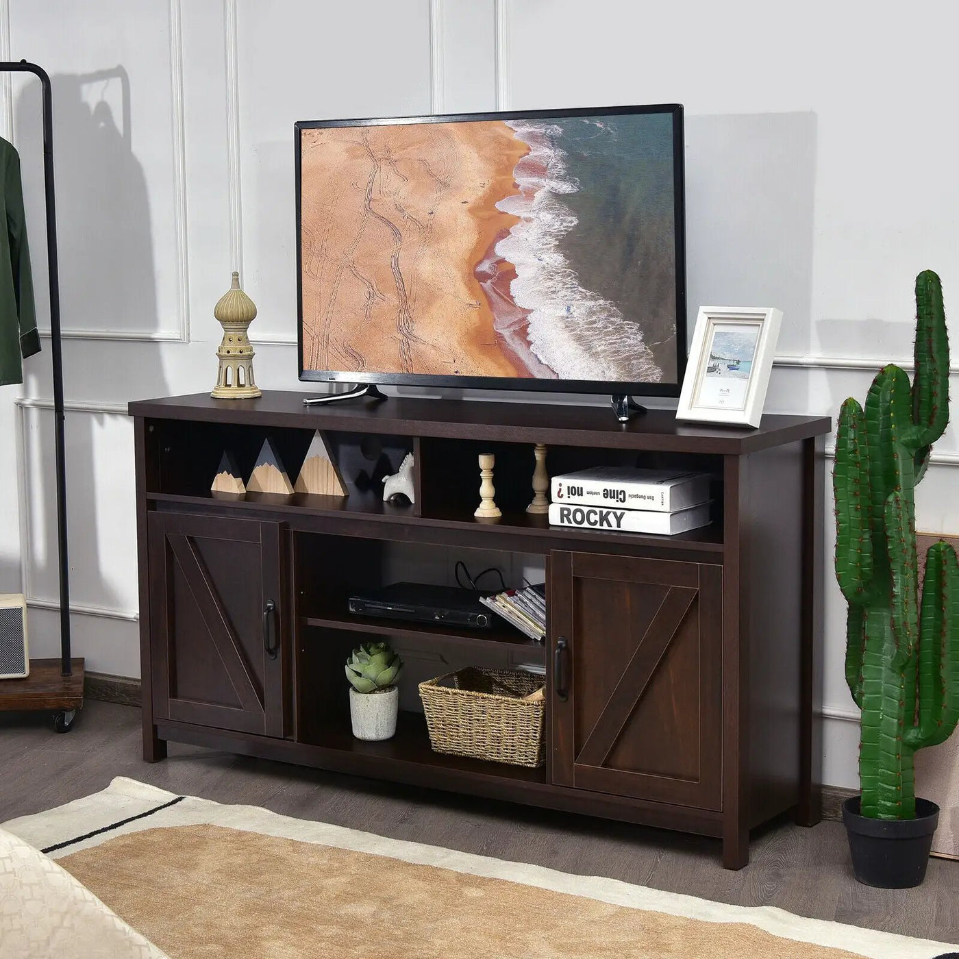 59 Inch TV Stand Media Center Console Cabinet with Barn Door for TV's 65 Inch by DirectDeals