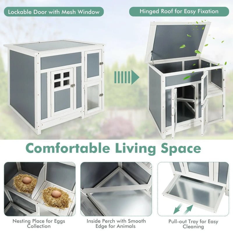 63 Inch Large Wooden Chicken Coop with Run Box and PC Roof by DirectDeals