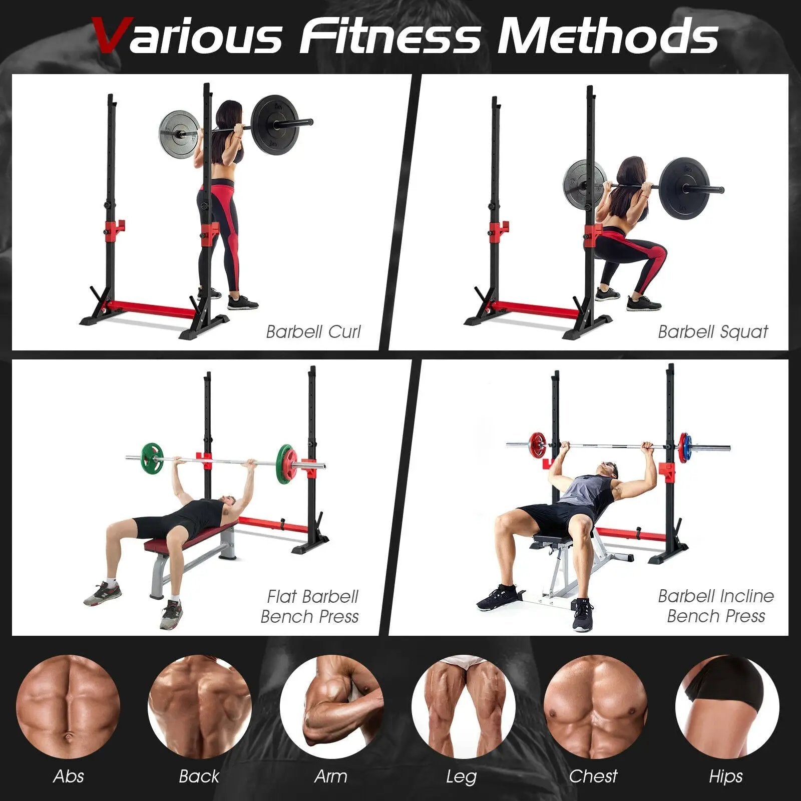 Adjustable Squat Rack Stand for Home Gym Fitness by DirectDeals