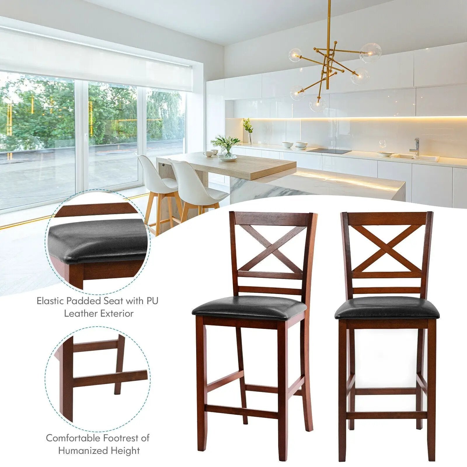 Counter Height Bar Stools 25 Inch - Set of 2 with PU Leather by DirectDeals