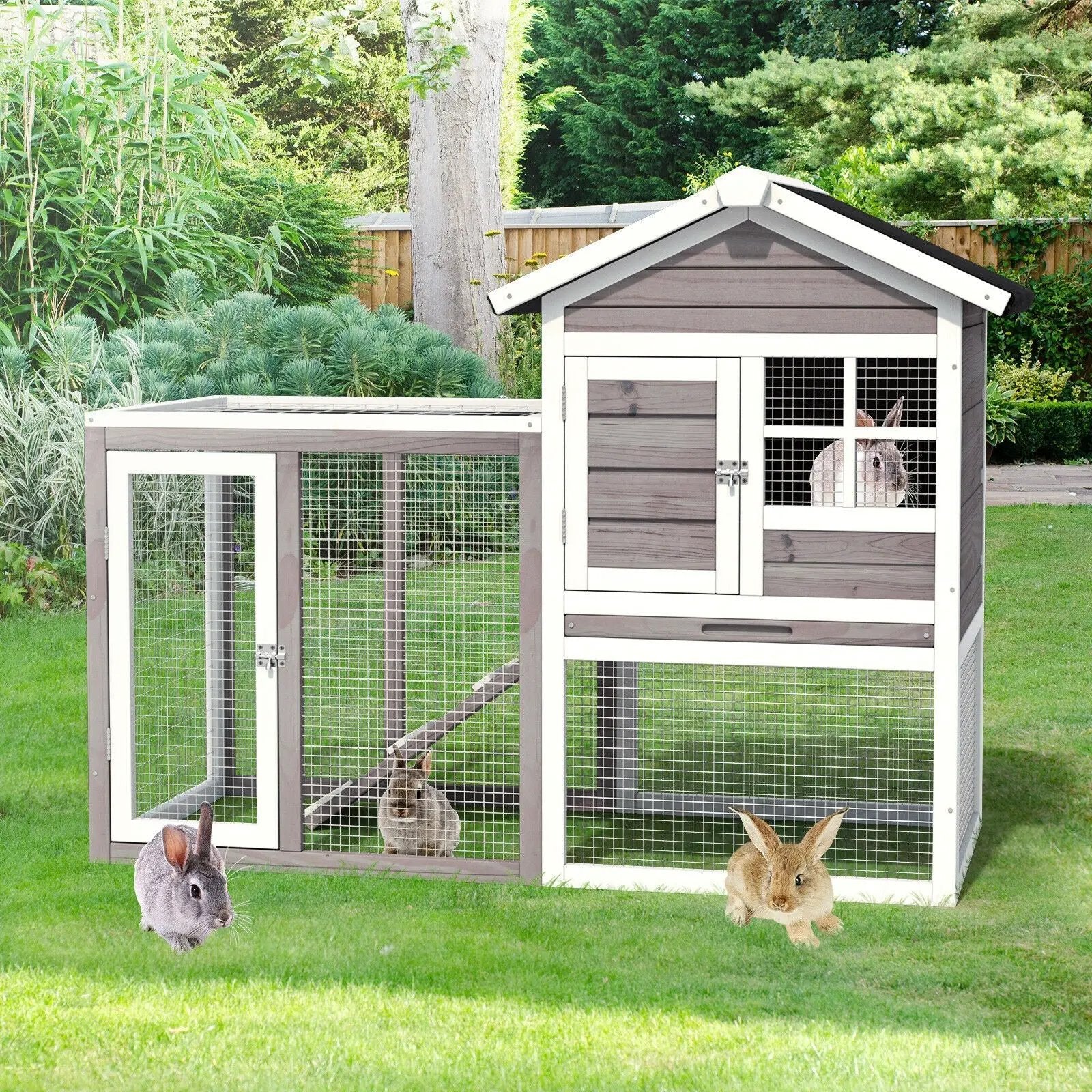 2-Story Wooden Rabbit Hutch with Running Area by DirectDeals