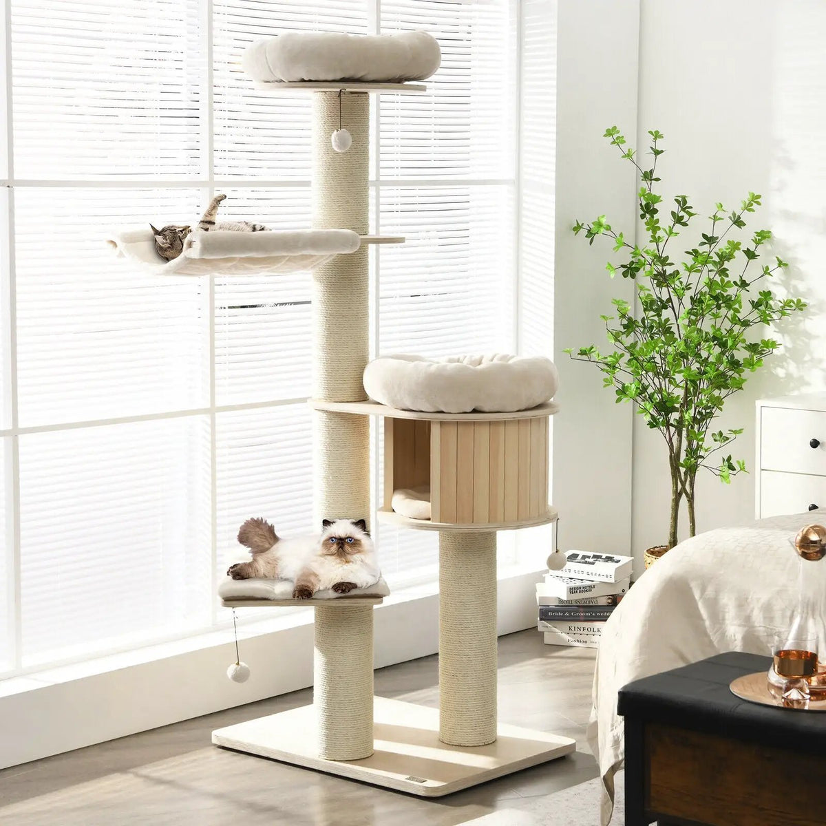 4-Layer 68.5-Inch Wooden Cat Tree Condo Activity Tower with Sisal Posts-Natural by DirectDeals