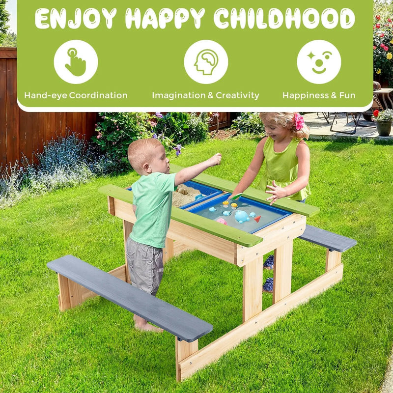 3-in-1 Outdoor Wooden Kids Water Sand Table with Play Boxes by DirectDeals