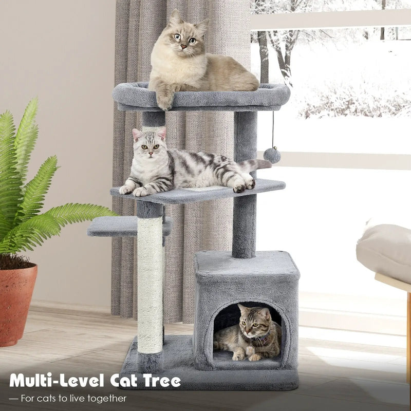 Cat Tree with Perch and Hanging Ball for Indoor Activity Play and Rest by DirectDeals