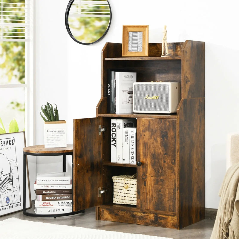 Storage Cabinet Bookcase with Doors and Display Shelf-Rustic Brown by DirectDeals