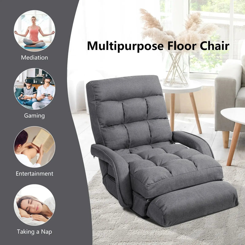 Folding Lazy Floor Chair Sofa with Armrests and Pillow by DirectDeals