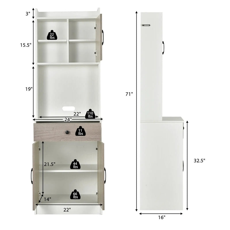 3-Door 71 Inch Kitchen Buffet Pantry Storage Cabinet with Hutch and Adjustable Shelf by DirectDeals