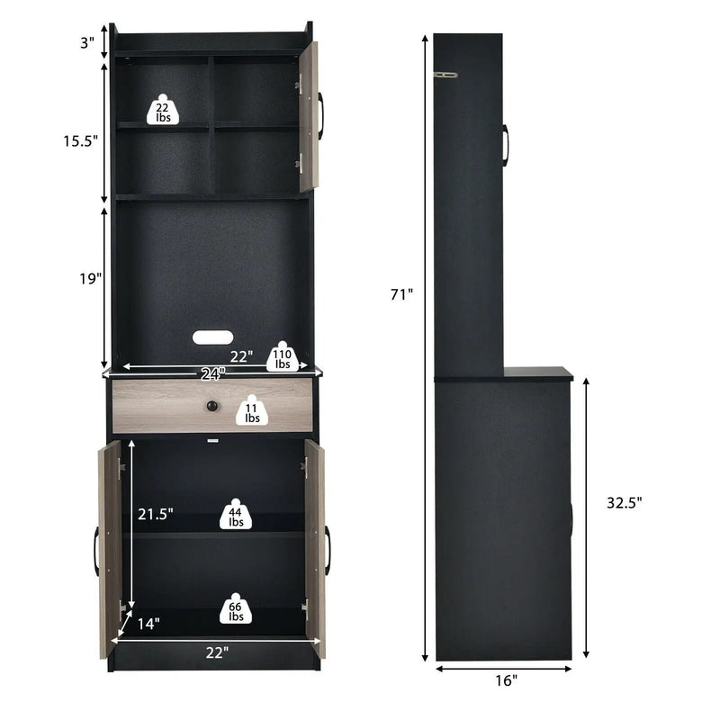 3-Door 71 Inch Kitchen Buffet Pantry Storage Cabinet with Hutch and Adjustable Shelf by DirectDeals