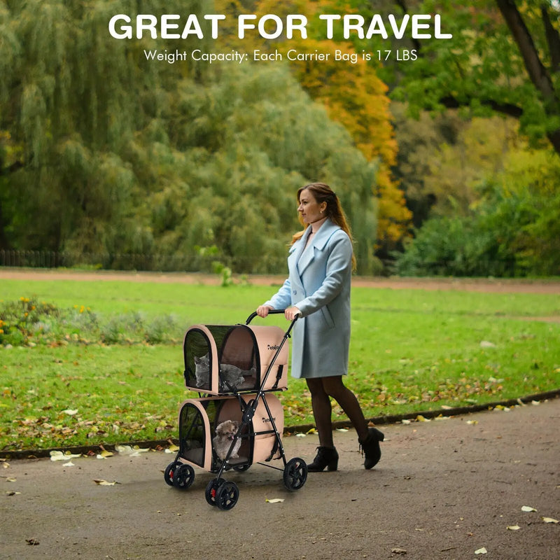 4-in-1 Double Pet Stroller with Detachable Carrier and Travel Carriage by DirectDeals