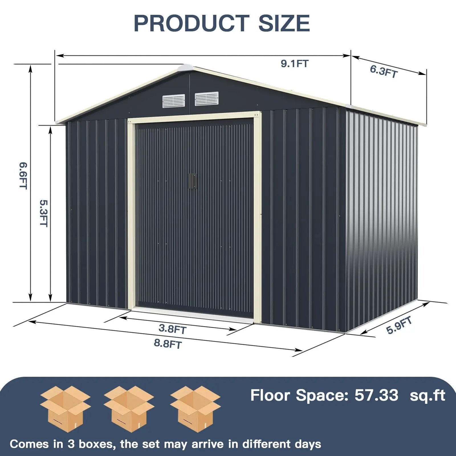 9 x 6 Feet Metal Storage Shed for Garden and Tools-Gray by DirectDeals
