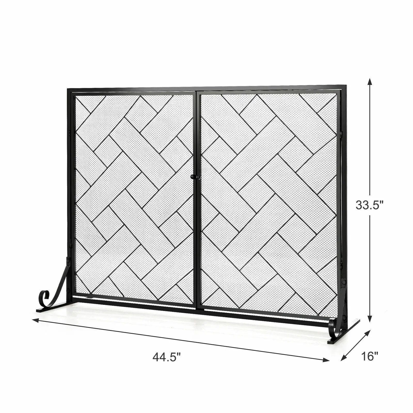 2-Panel Fireplace Screen Folding Metal Fire Place Safety Fence with Magnetic Doors by DirectDeals