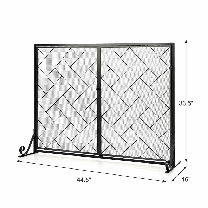 2-Panel Fireplace Screen Folding Metal Fire Place Safety Fence with Magnetic Doors by DirectDeals
