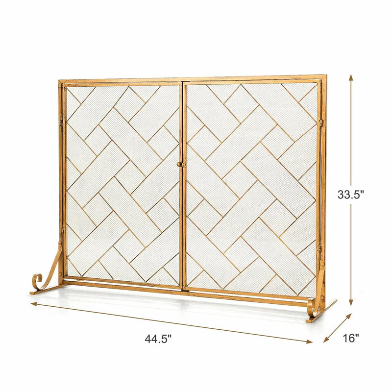 2-Panel Fireplace Screen Folding Metal Fire Place Safety Fence with Magnetic Doors by DirectDeals