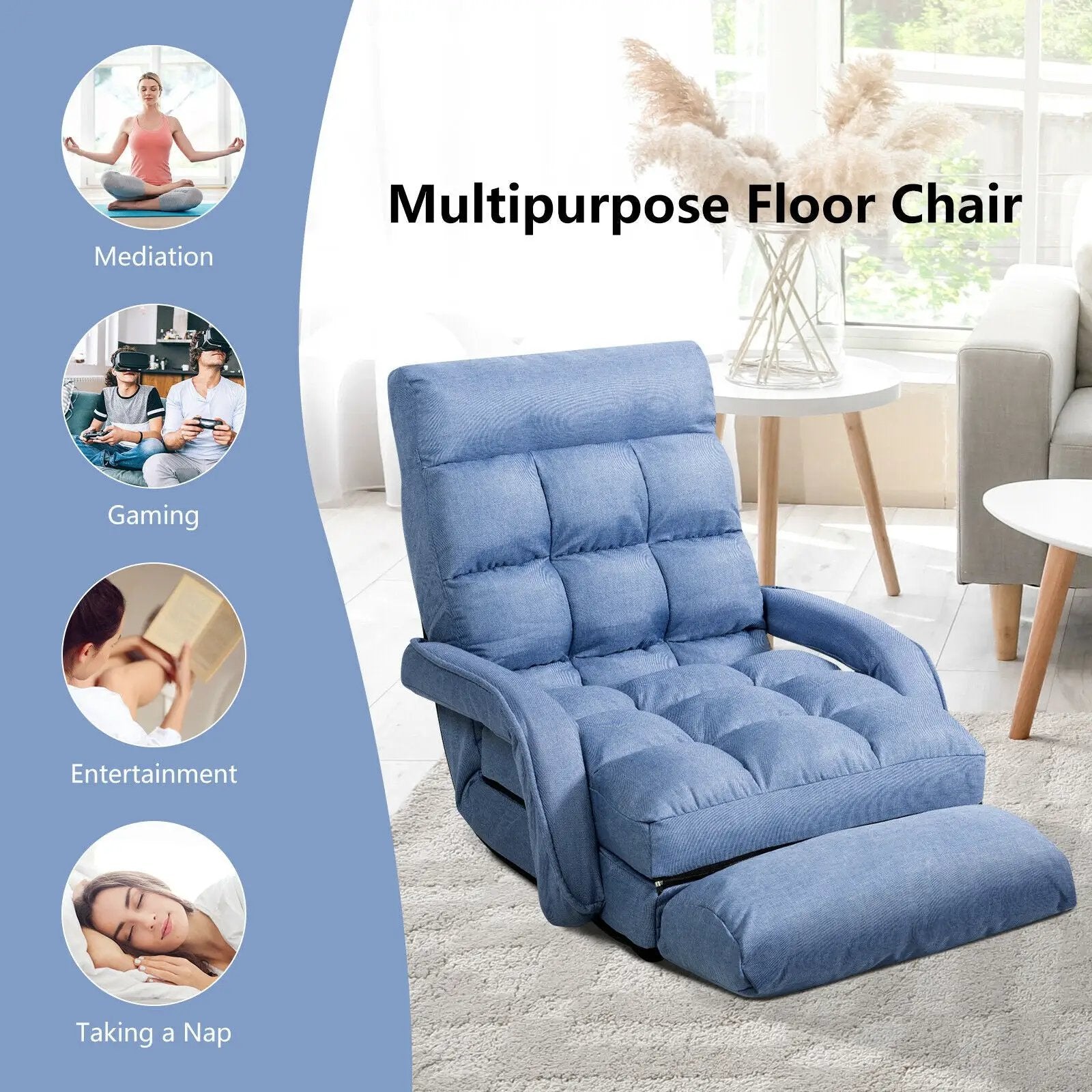 Folding Lazy Floor Chair Sofa with Armrests and Pillow by DirectDeals