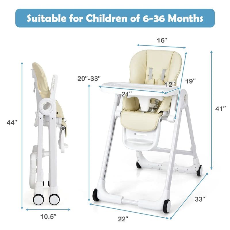 Baby Folding Convertible High Chair with Wheels and Adjustable Height by DirectDeals
