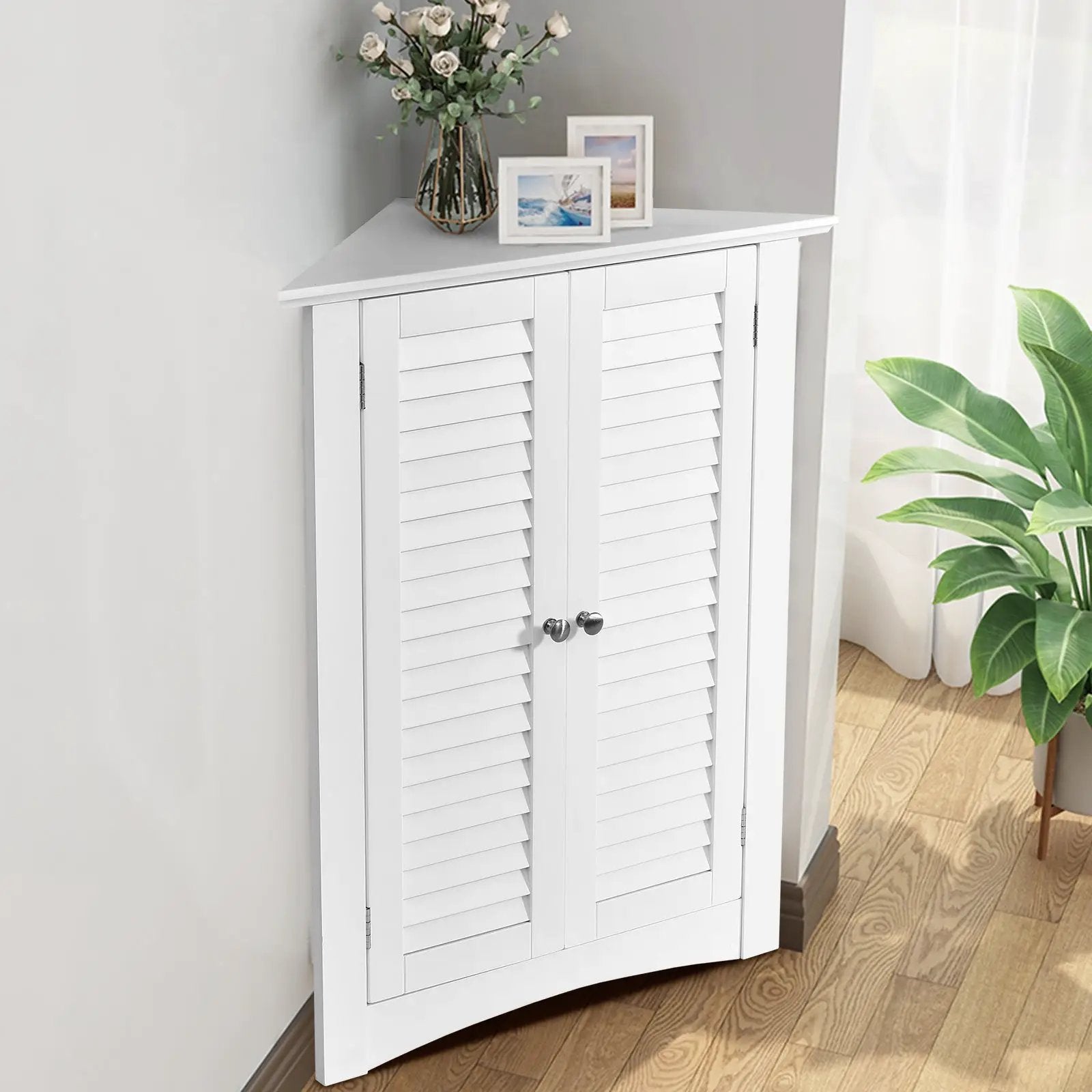 Bathroom Corner Storage Freestanding Floor Cabinet with Shutter Door by DirectDeals