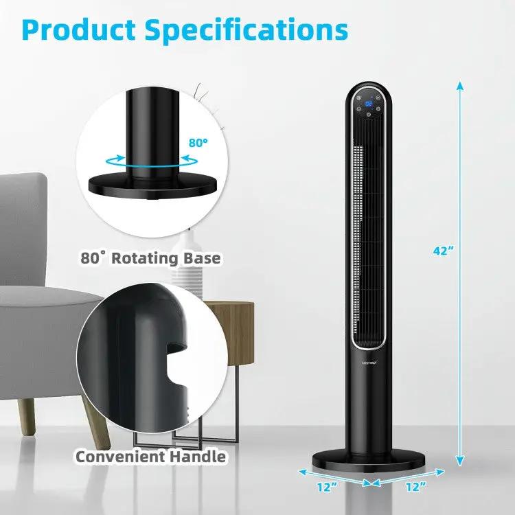 42 Inch 80 Degree Tower Fan with Smart Display Panel and Remote Control by DirectDeals