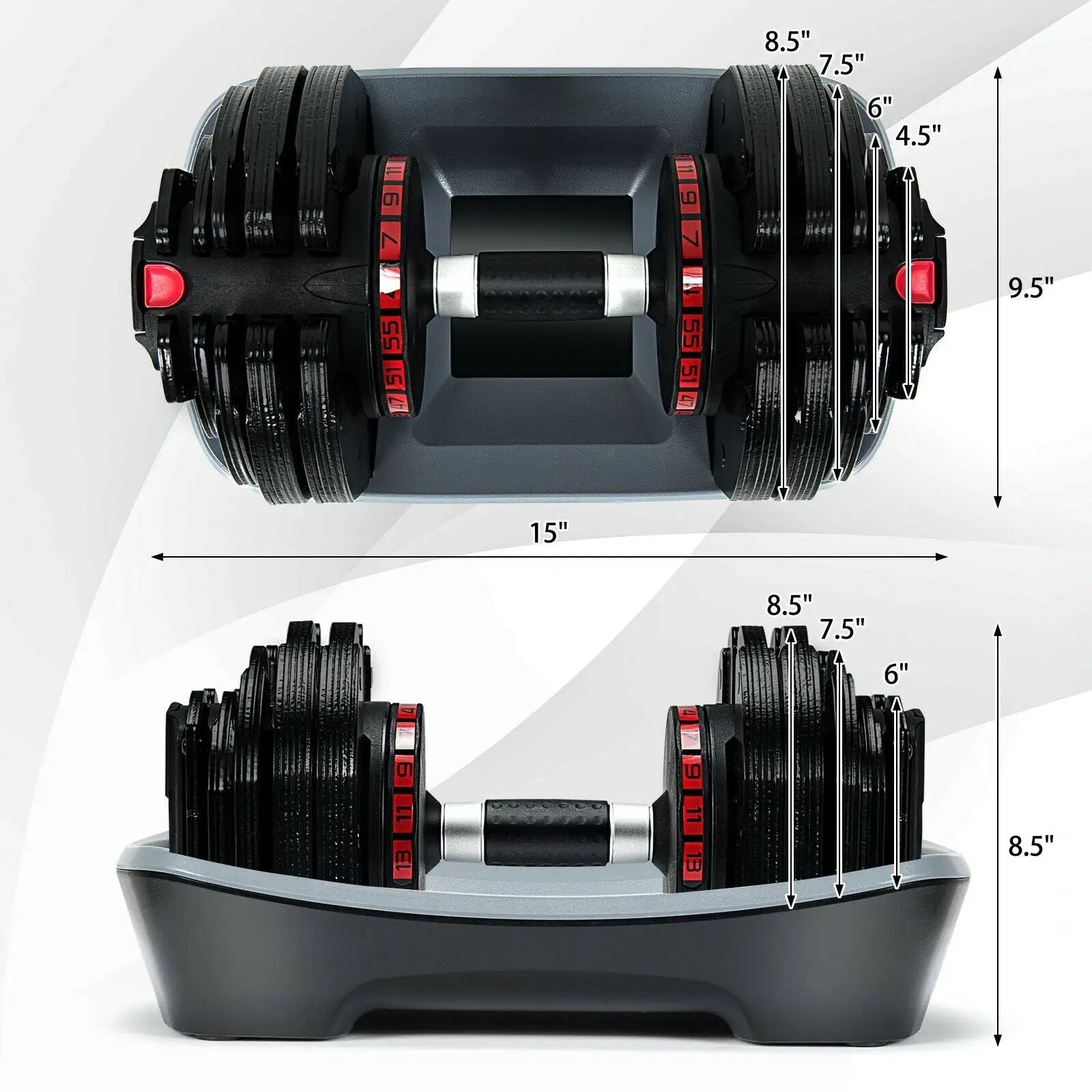 55 Lbs Adjustable Dumbbell with 18 Weights Storage Tray for Gym Home Office by DirectDeals