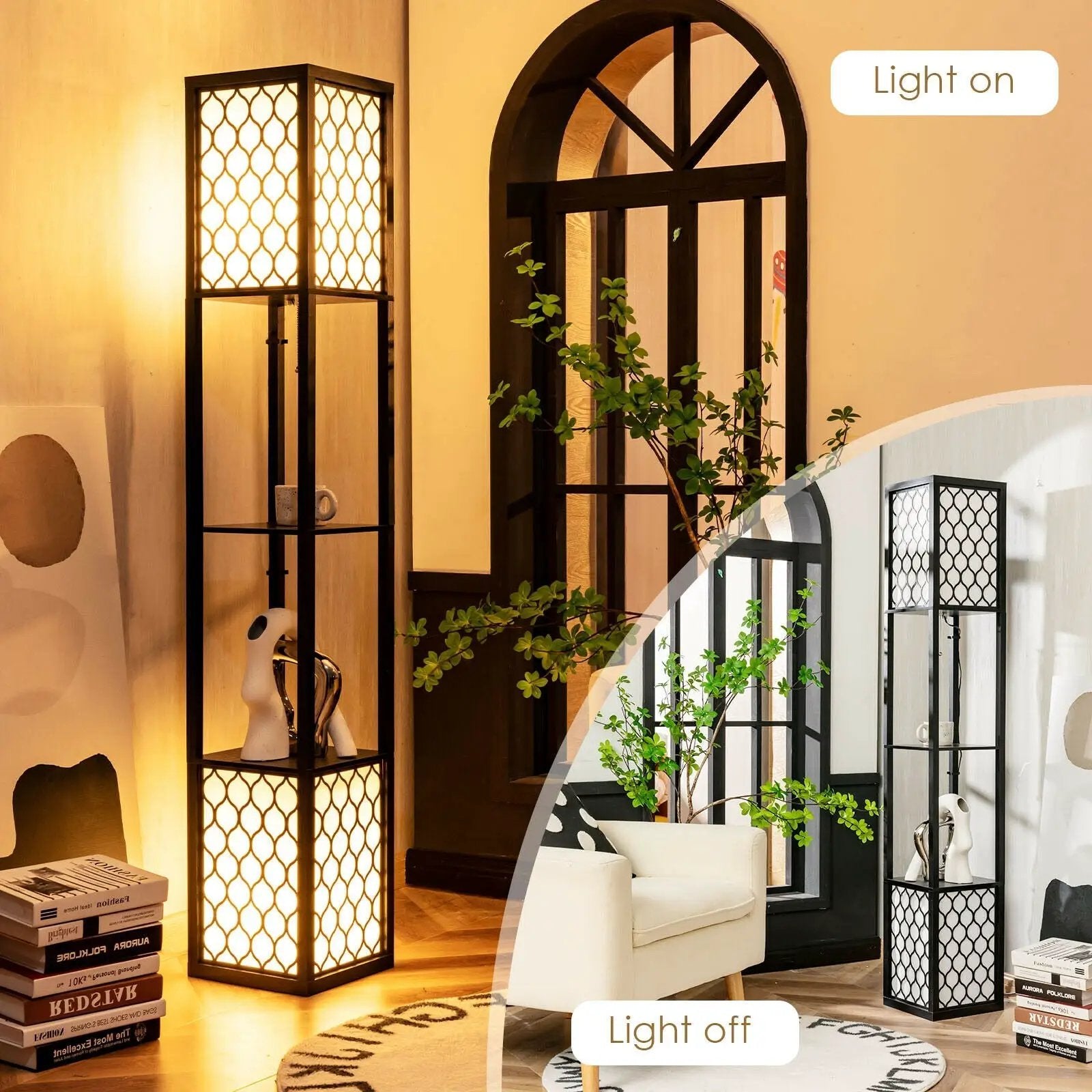 Modern Shelf Freestanding Floor Lamp with Double Lamp Pull Chain and Foot Switch by DirectDeals