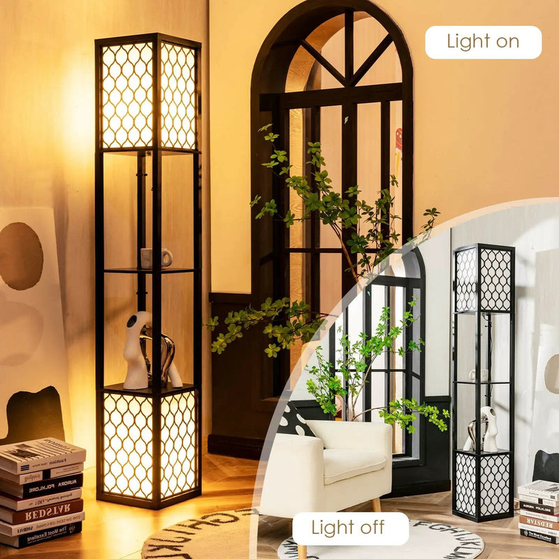 Modern Shelf Freestanding Floor Lamp with Double Lamp Pull Chain and Foot Switch by DirectDeals