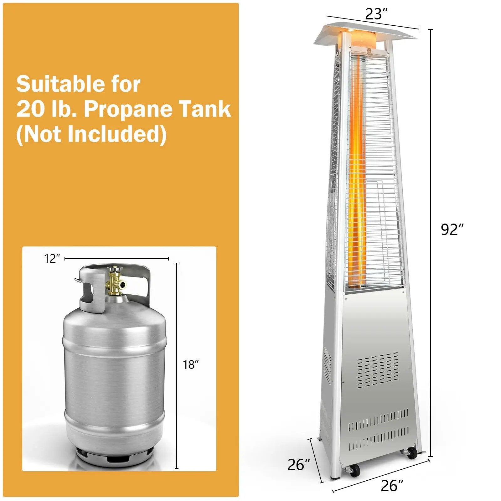 42 000 BTU Stainless Steel Pyramid Patio Heater With Wheels by DirectDeals