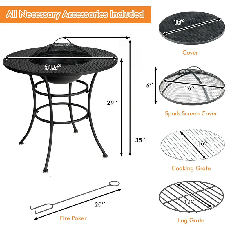 31.5 Inch Patio Fire Pit Dining Table With Cooking BBQ Grate by DirectDeals