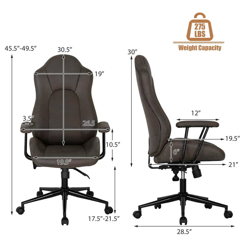 High Adjustable Back Executive Office Chair with Armrest-Brown by DirectDeals