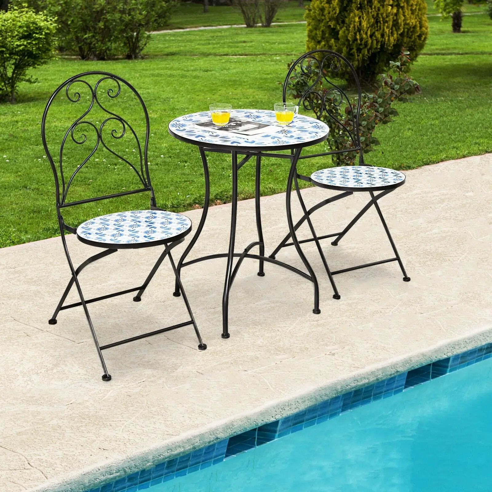 3 Pieces Patio Bistro Furniture Set with Mosaic Design by DirectDeals