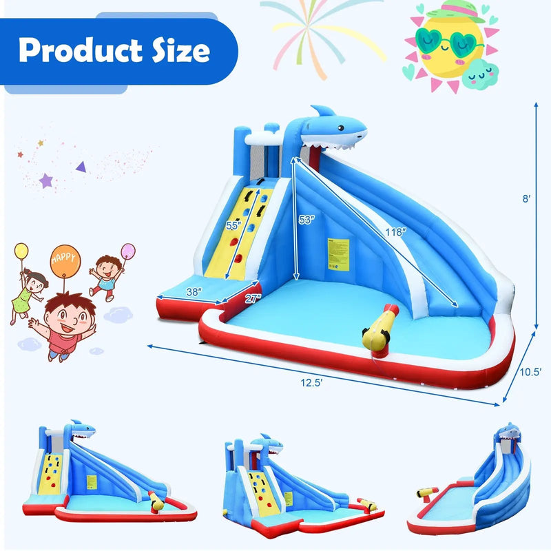 Inflatable Shark Bounce House with Water Slide and Climbing Wall without Blower by DirectDeals