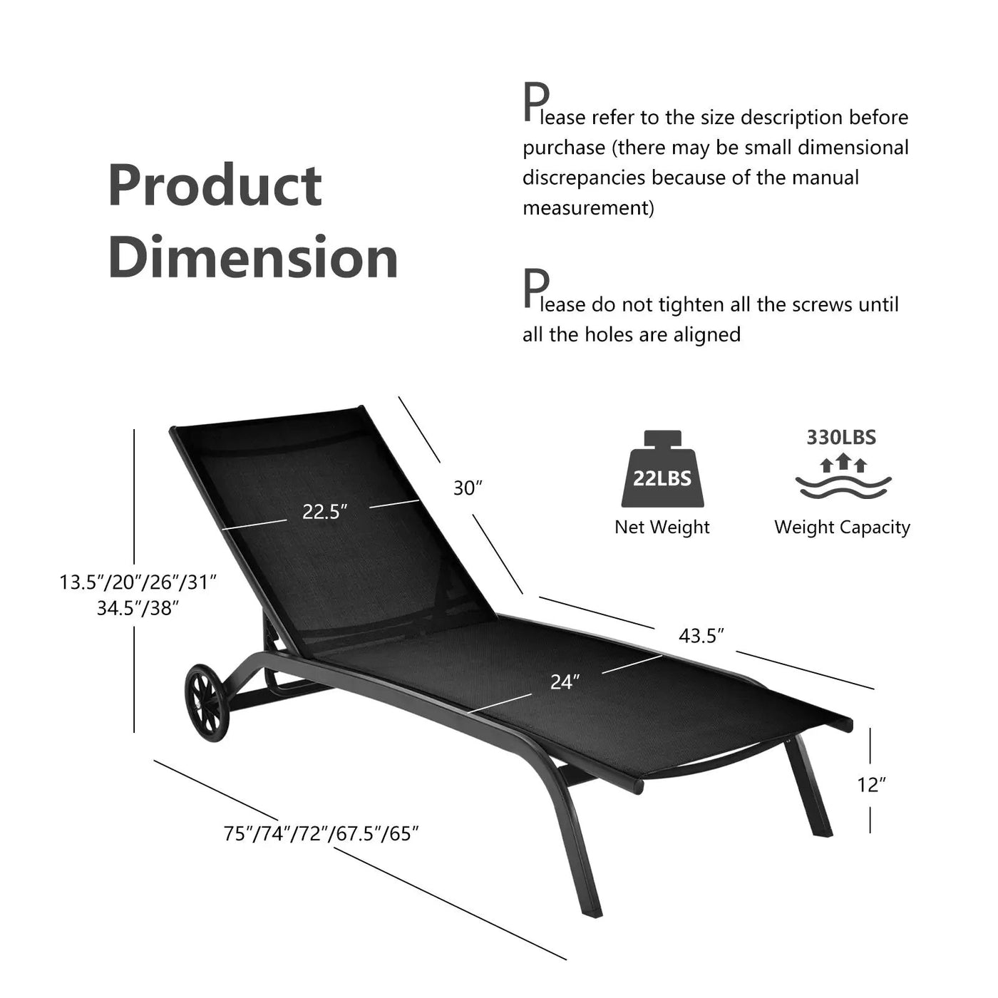 6-Poisition Adjustable Outdoor Chaise Recliner with Wheels by DirectDeals