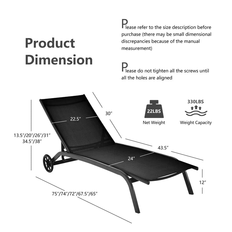 6-Poisition Adjustable Outdoor Chaise Recliner with Wheels by DirectDeals