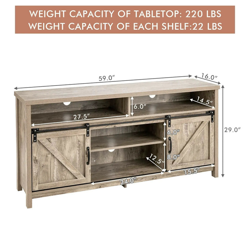 59 Inch Sliding Barn Door TV Stand with Adjustable Shelves for TVs up to 65 Inch by DirectDeals