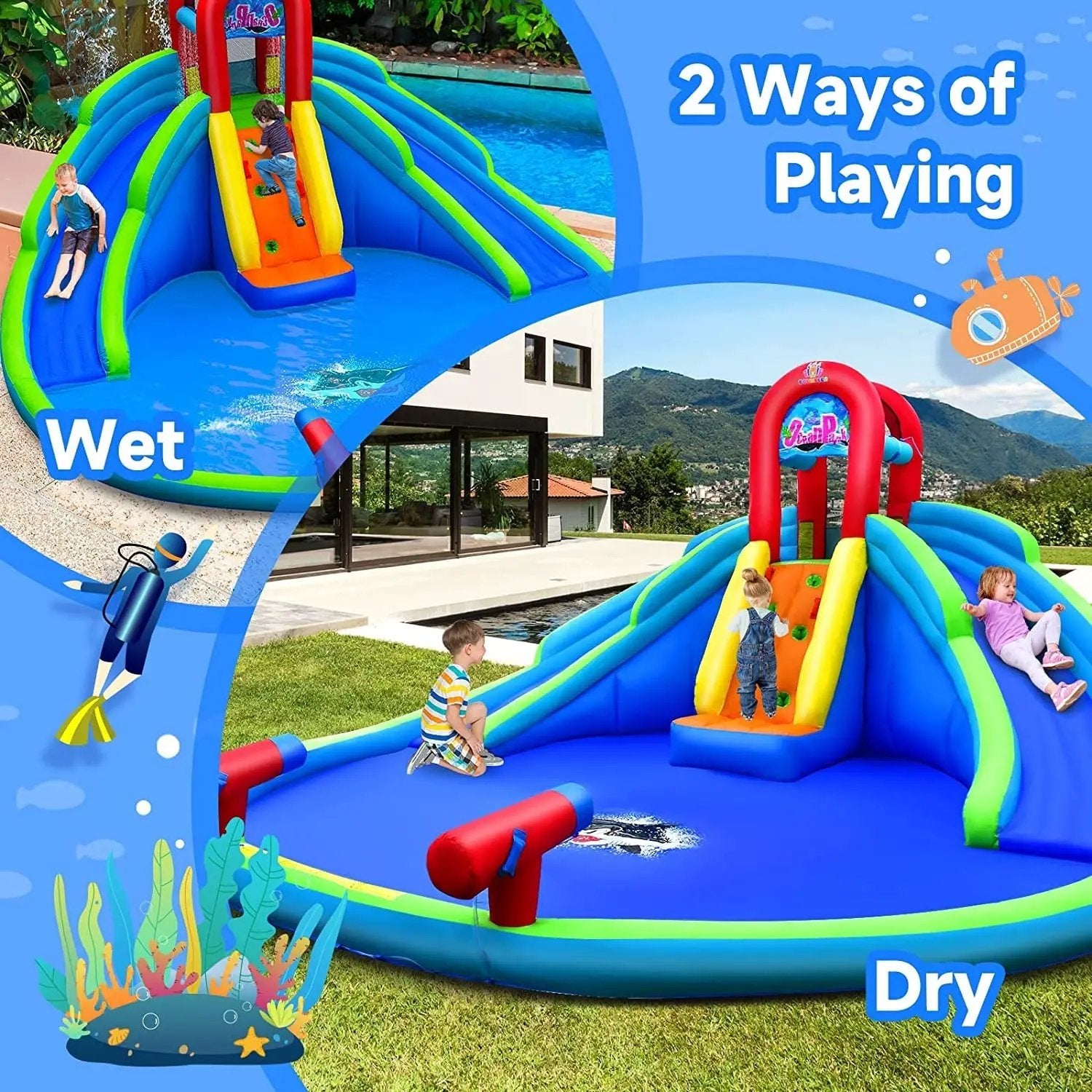 Inflatable Water Park Waterslide for Kids Backyard with 780W Air Blower by DirectDeals