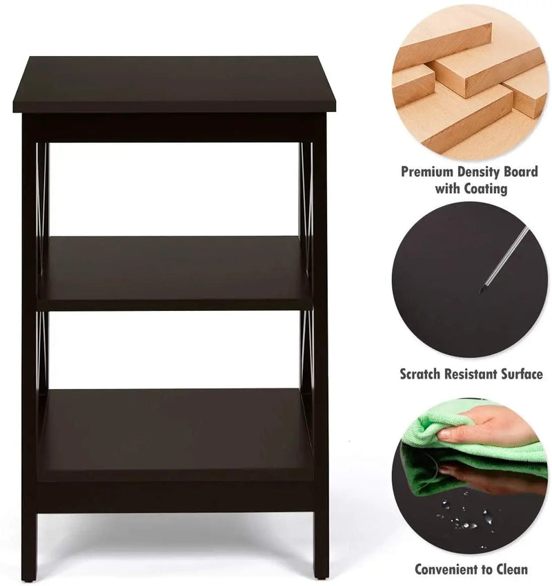 3-Tier X-Design Nightstands with Storage Shelves for Living Room Bedroom by DirectDeals