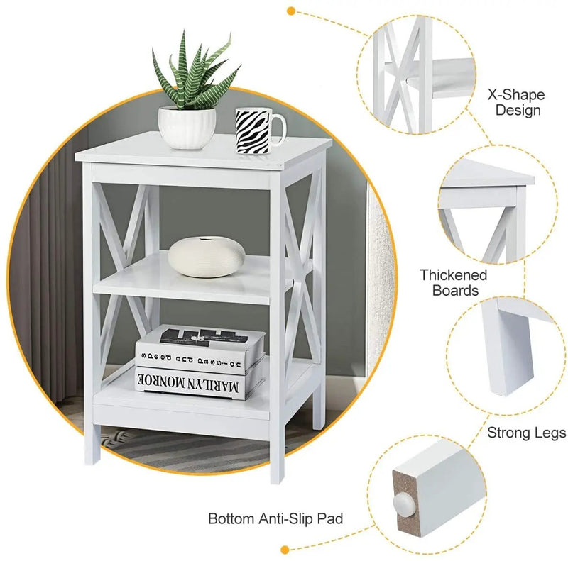 3-Tier X-Design Nightstands with Storage Shelves for Living Room Bedroom by DirectDeals