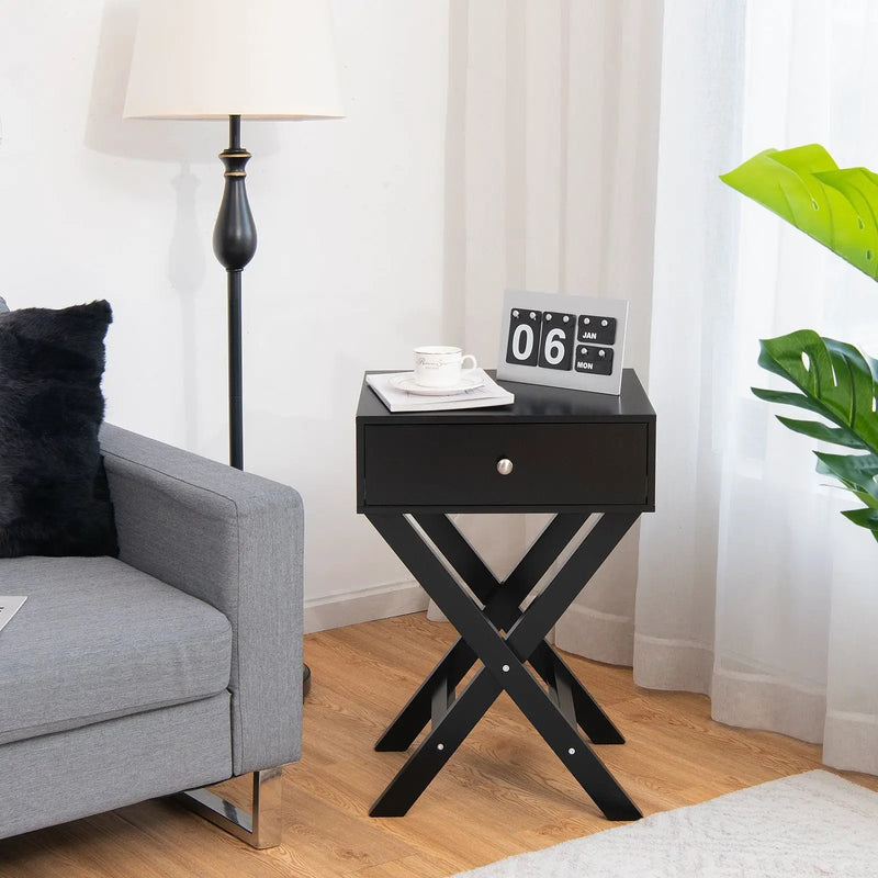 Modern X-Shaped Nightstand with Drawer for Living Room Bedroom by DirectDeals