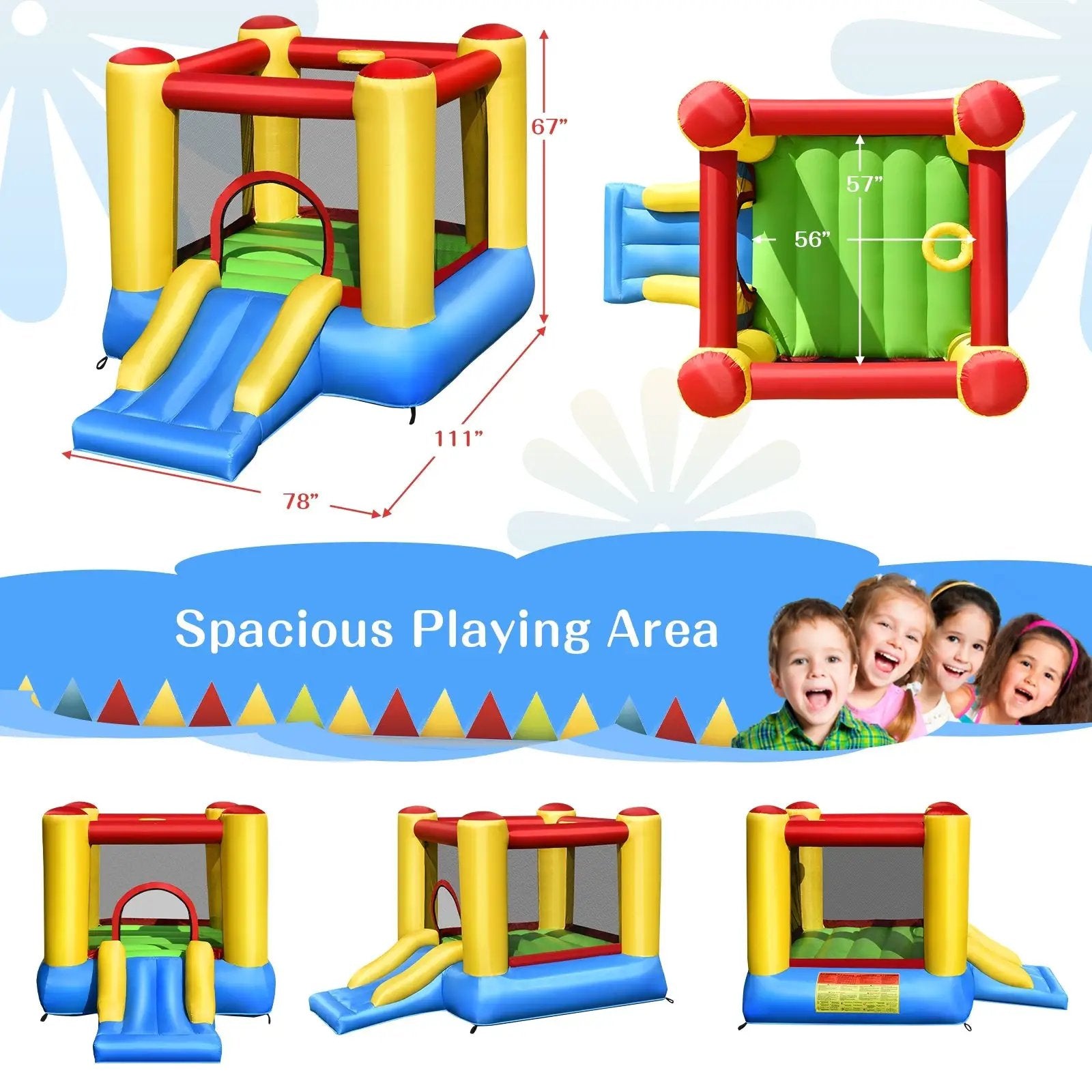 Kids Inflatable Bounce House with Slide and 480W blower by DirectDeals