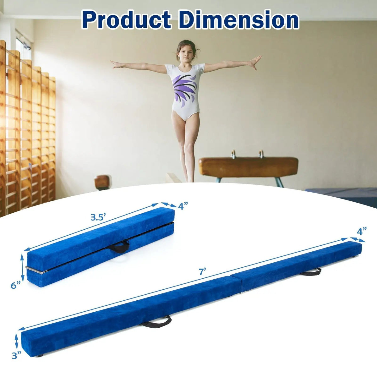 7 Feet Folding Portable Floor Balance Beam with Handles for Gymnasts by DirectDeals