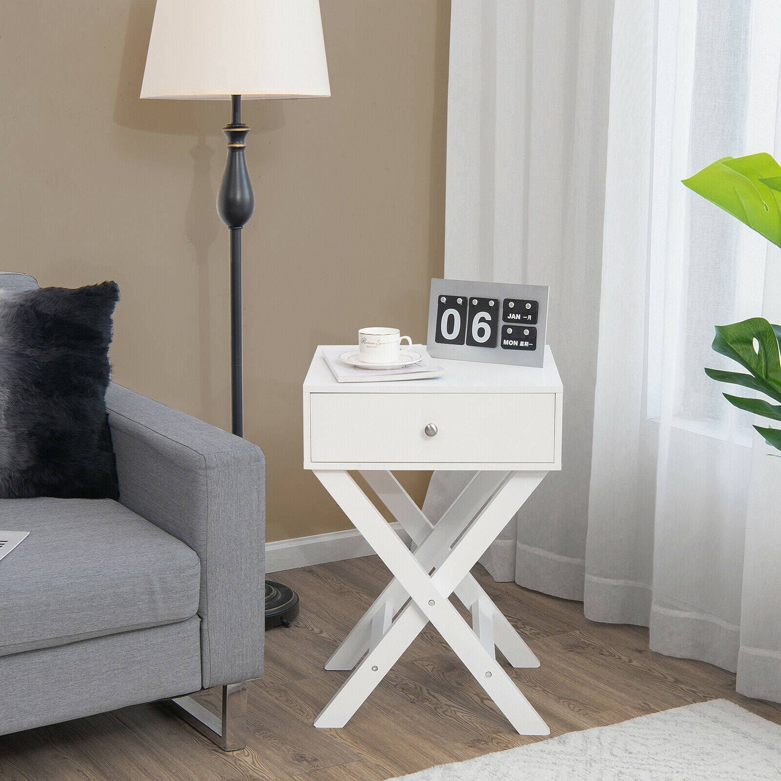 Modern X-Shaped Nightstand with Drawer for Living Room Bedroom by DirectDeals