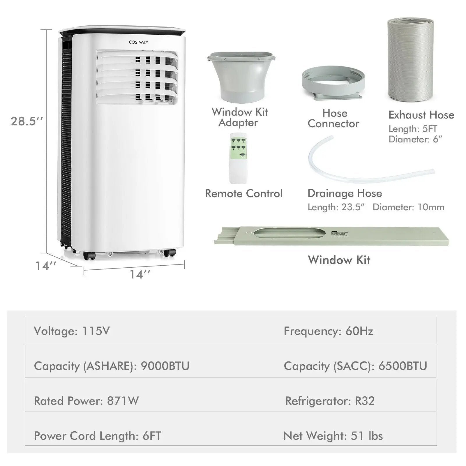 9000 BTU 3 in 1 Portable Air Conditioner with Fan and Dehumidifier-White by DirectDeals