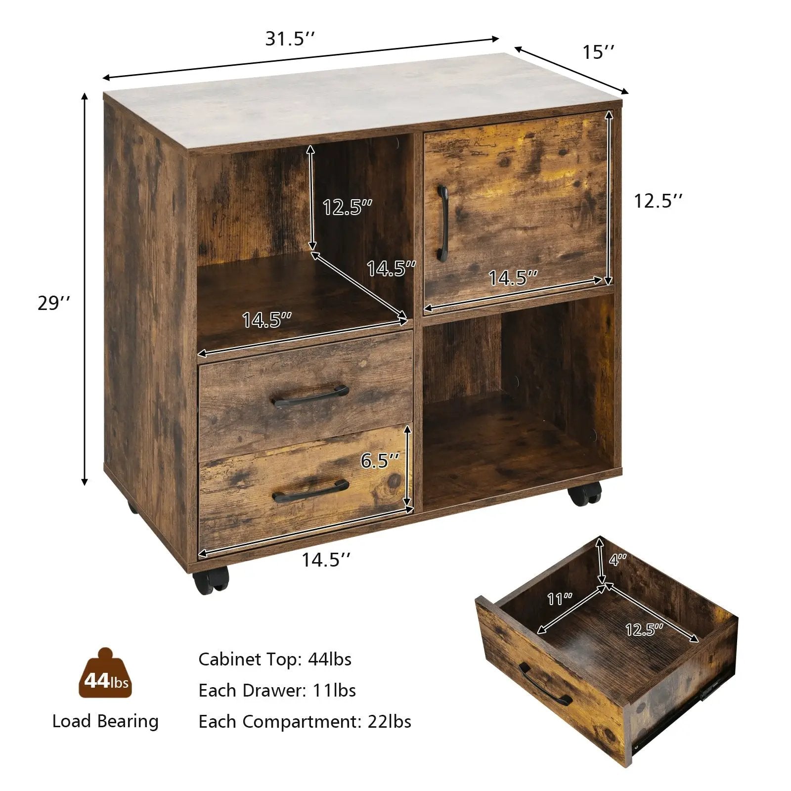 Mobile File Cabinet with Lateral Printer Stand and Storage Shelves by DirectDeals