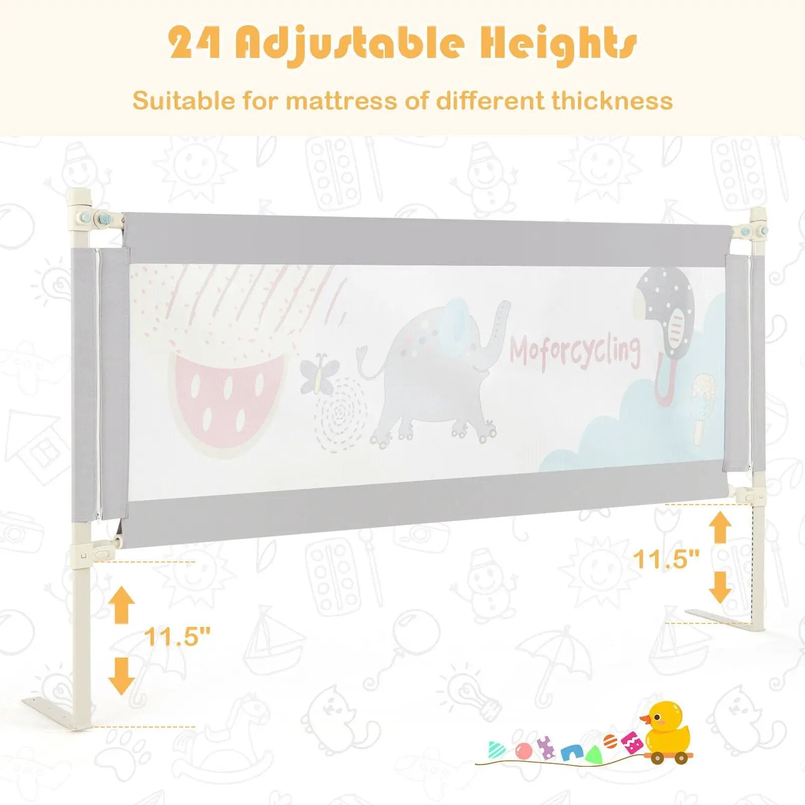 69 Inch Toddlers Vertical Lifting Baby Bedrail Guard with Lock by DirectDeals