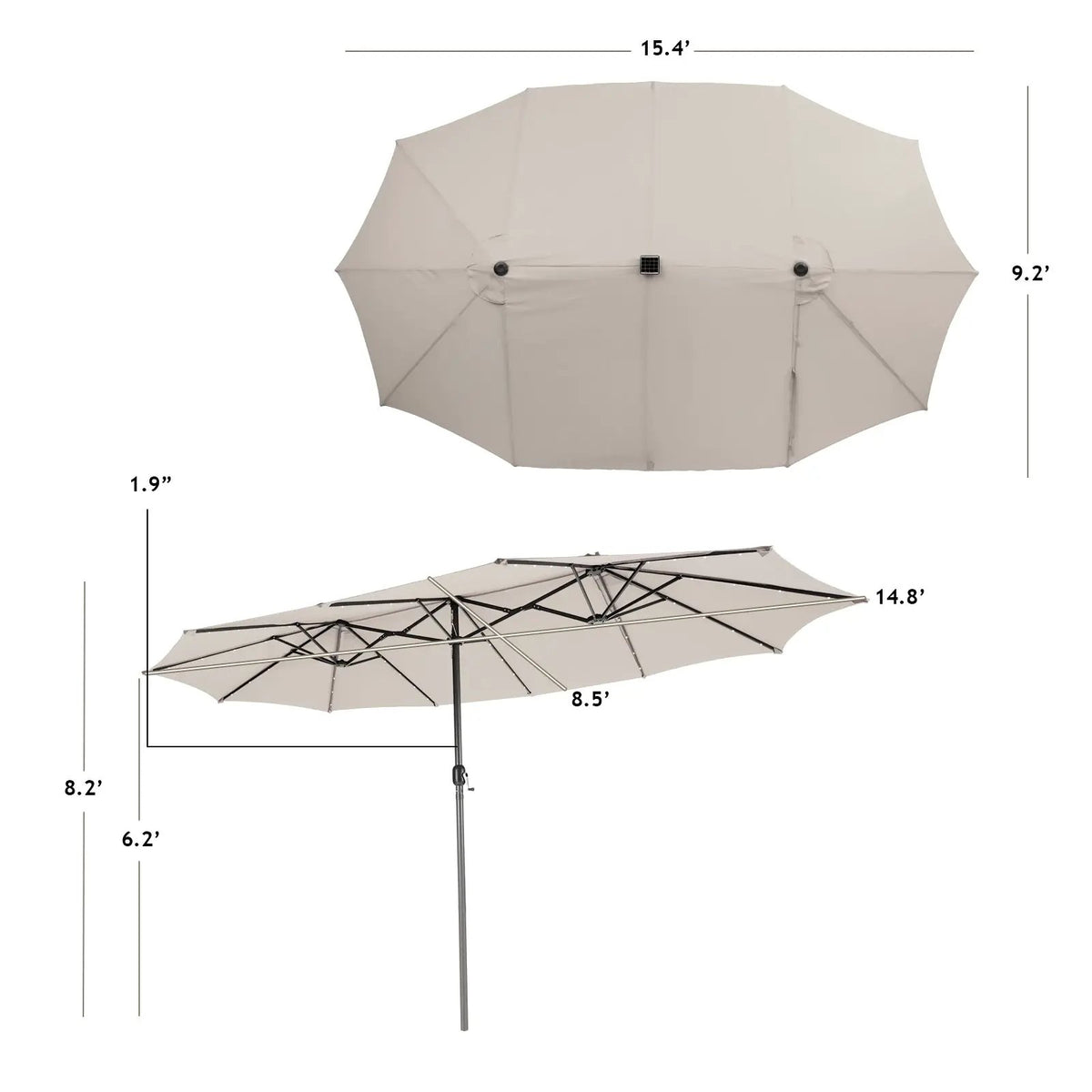 15 Feet Twin Patio Umbrella with 48 Solar LED Lights by DirectDeals