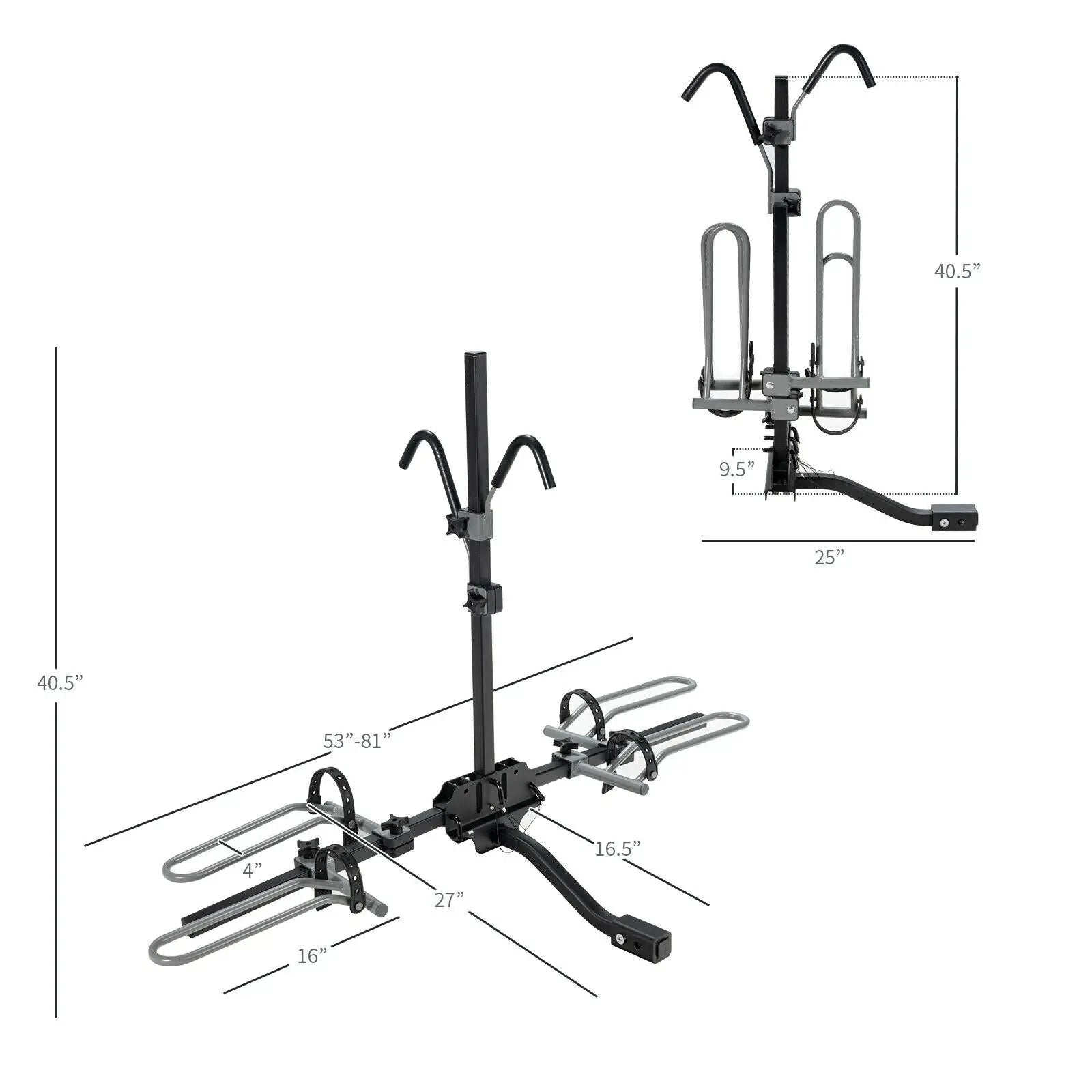 2-Bike Hitch Mount Bike Rack for 1-1/4 Inch or 2 Inch Receiver-Black by DirectDeals