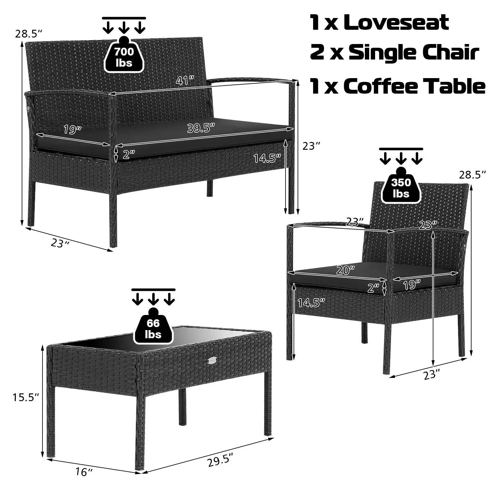 4 Pieces Patio Rattan Furniture Set with Cushion by DirectDeals