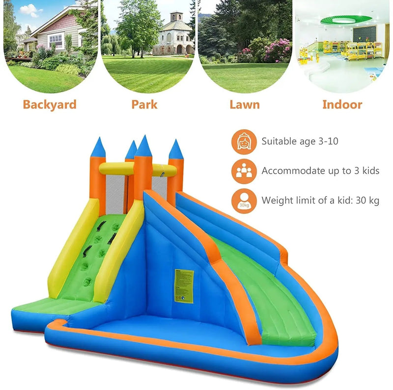Kids Inflatable Water Slide Bouncing House with Carrying Bag and 480W Blower by DirectDeals
