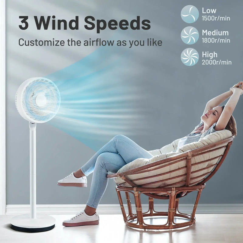 9 Inch Portable Oscillating Pedestal Floor Fan with Adjustable Heights and Speeds-White by DirectDeals
