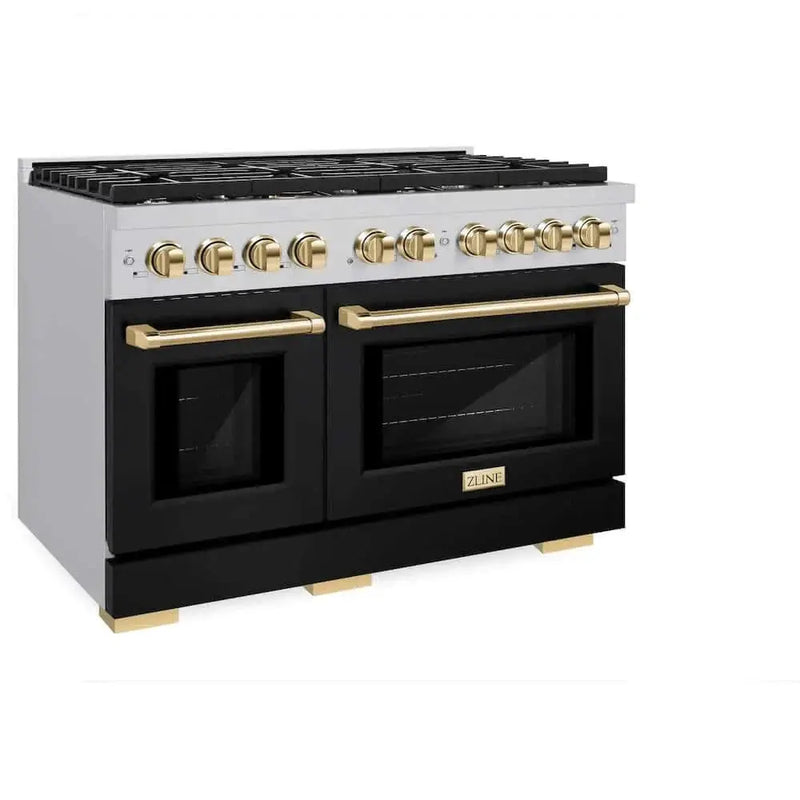 ZLINE 48"Gas Range, Convection Oven Black Matte, Gold, SGRZ-BLM-48-G by Farmhouse Kitchen and Bath