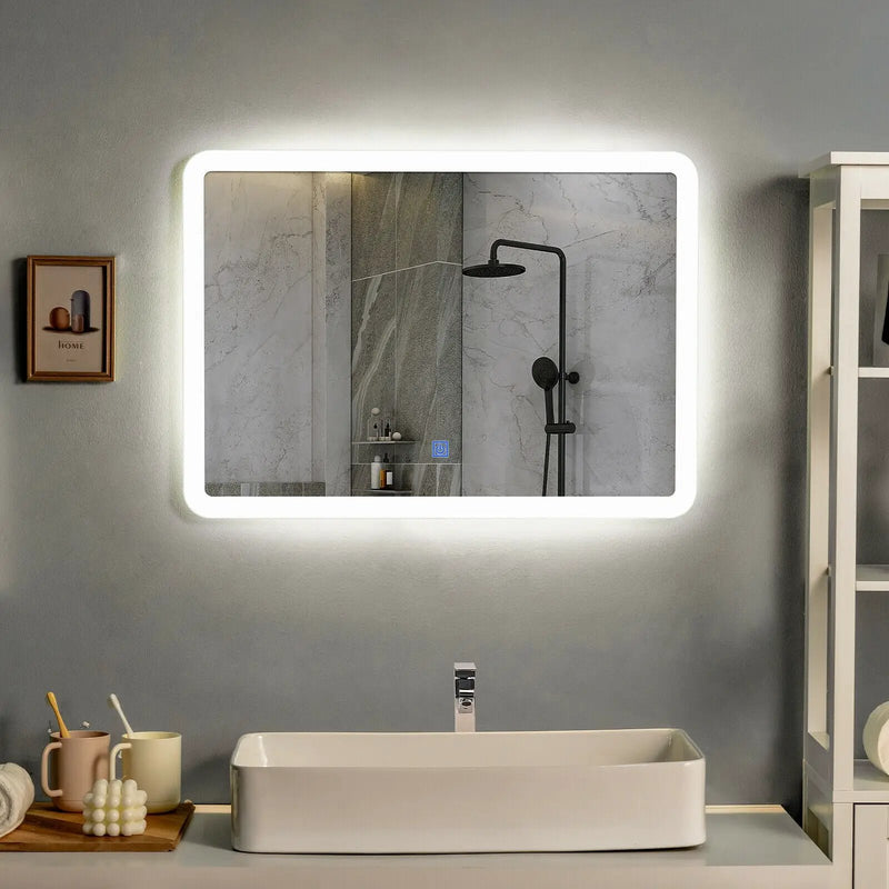 LED Wall-mounted Bathroom Rounded Arc Corner Mirror with Touch by DirectDeals