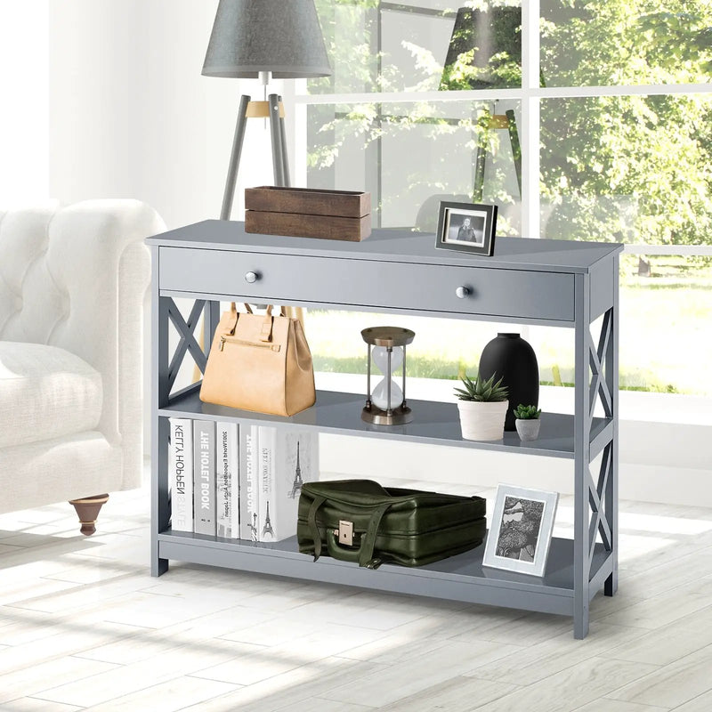 Console Table 3-Tier with Drawer and Storage Shelves by DirectDeals